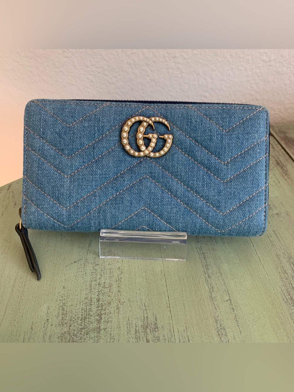 NWOT Gucci GG Marmont Denim Pearl Zippy Wallet - Picture 4 of 12